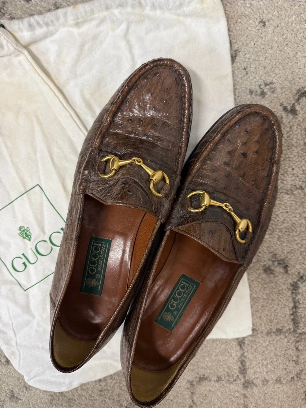 Men’s Gucci Brown Horsebit Ostrich Leather Loafers